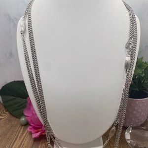 Monet silver tone 50" long costume necklace doubled up or tripled up